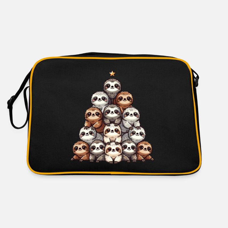 Sloth Christmas Tree Pattern - Retro Bag - black/gold