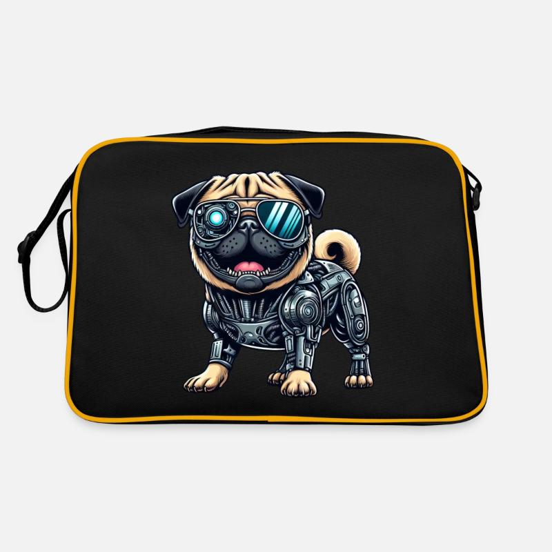Mops Cyborg - Bionischer Roboter Hund Retro Tasche