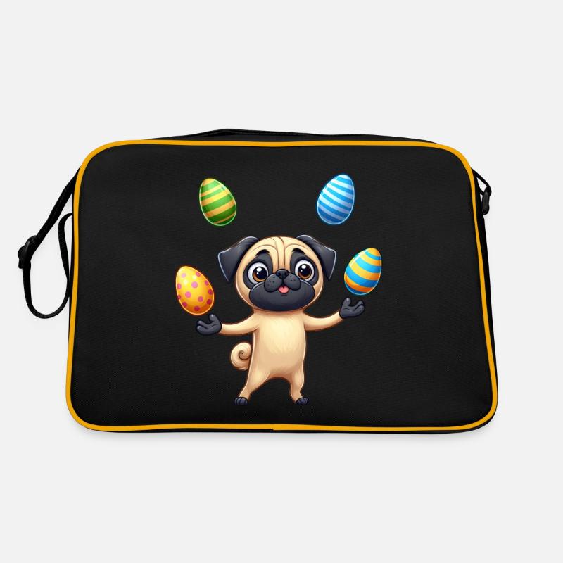 Easter Pug Juggling Eggs, Dog Artist Retro Bag