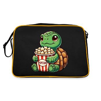 Niedliche Schildkröte Popcorn Filme Kino Spaß - Retro Tasche - Schwarz/Gold - Hinten