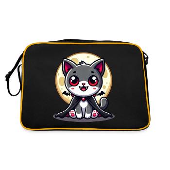 Mignon Halloween Chat Vampire Chauve-souris Dessin animé - Sac Retro - noir/or - Dos