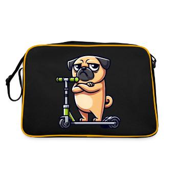 Dog Pug on Scooter Comic Cartoon - Retro Bag - black/gold - Back