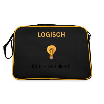 Logisch hier gar nichts. Cooler Spruch - Retro Tasche - Schwarz/Gold - Hinten