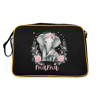 Mama Heart Floral Wreath Elephant Baby Shower - Retro Tasche - Schwarz/Gold - Hinten