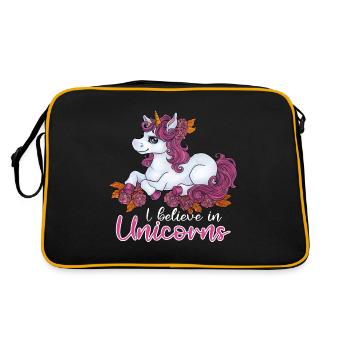 I believe in Unicorns Niedliches Einhorn Geschenk - Retro Tasche - Schwarz/Gold - Hinten