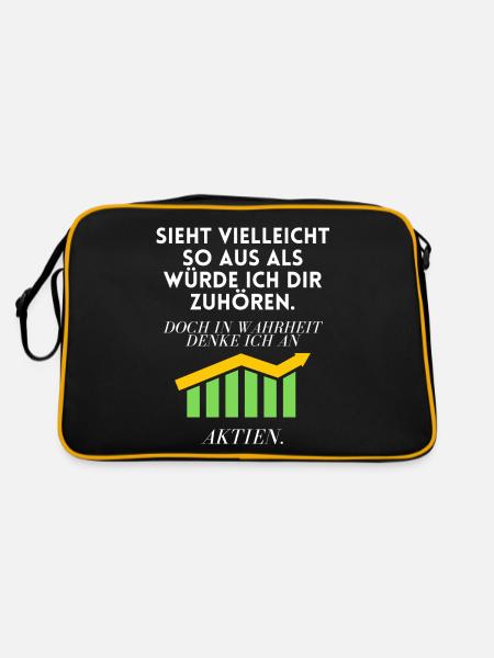 Aktien Aktieninvestor Finanzen Lustige Sprüche - Retro Tasche - Schwarz/Gold - Hinten