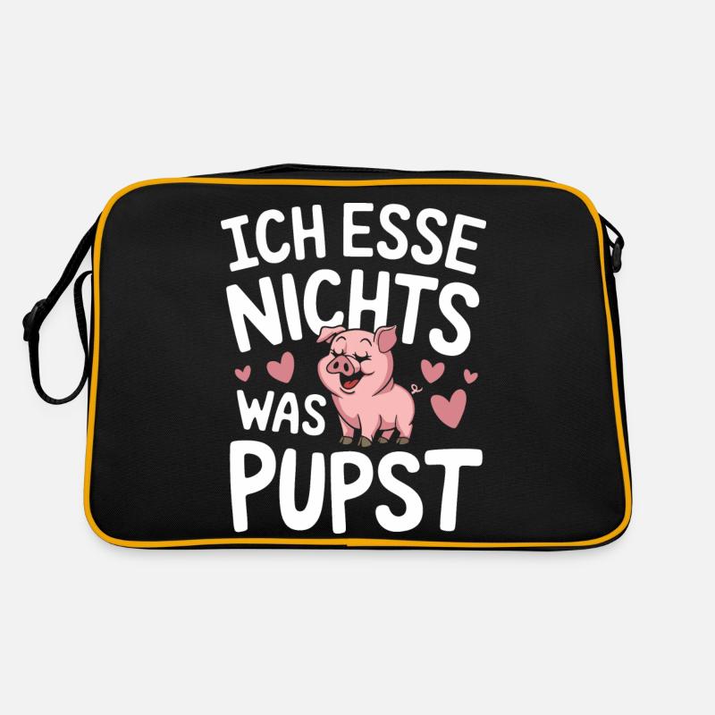 Schwein Tier - Retro Tasche - Schwarz/Gold