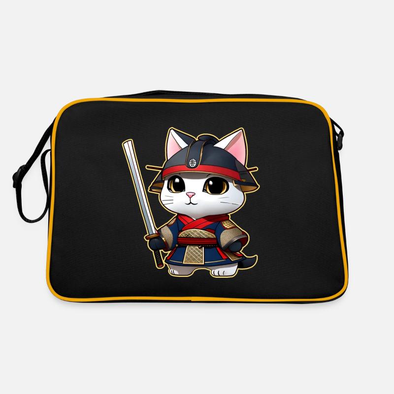 Cute samurai cat - Retro Bag - black/gold