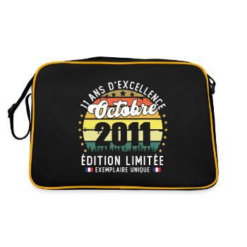 11 Ans Anniversaire Vintage Né en Septembre 2011 - Sac Retro - noir/or - Dos