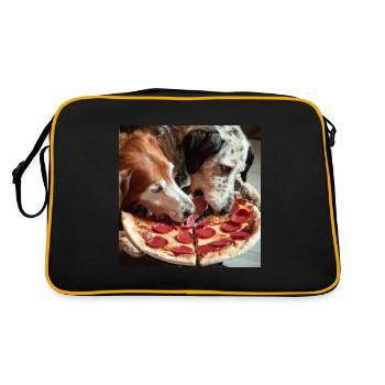 Deux chiens mangeant de la pizza salami - Sac Retro - noir/or - Dos