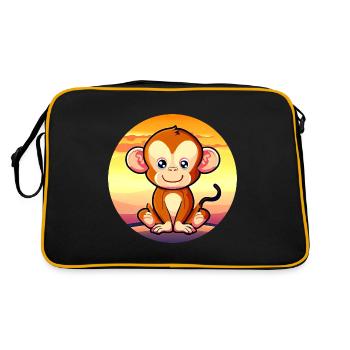 Cute Monkey Chimpanzee Sunset Design - Retro Bag - black/gold - Back