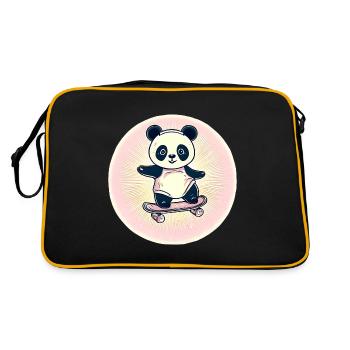 Panda skateboard au coucher du soleil - Sac Retro - noir/or - Dos