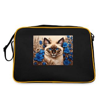 chat fleurs bleues - Sac Retro - noir/or - Dos