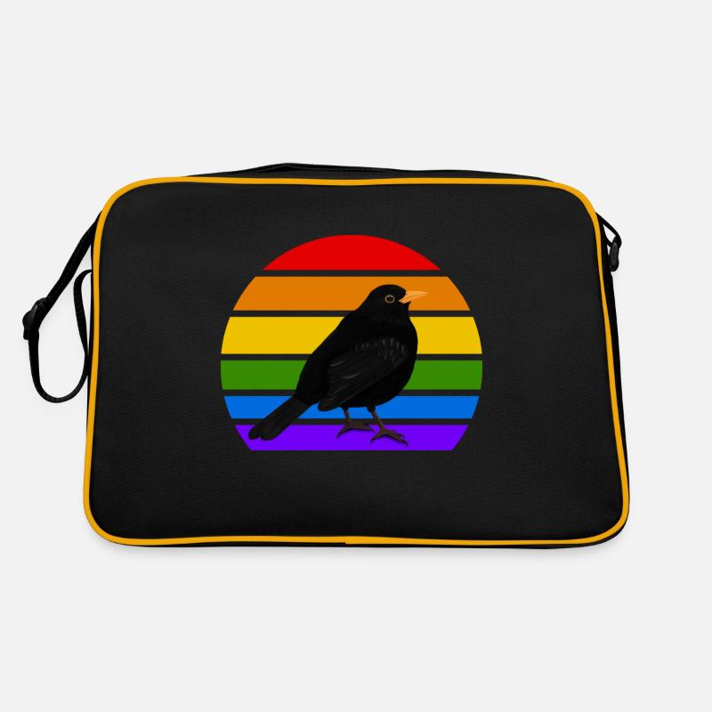 Amsel Vogel Regenbogen Vielfalt Singvogel Retro Tasche