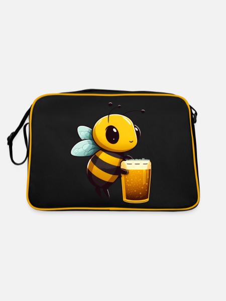 Abeille mignonne avec de la bière. Chemise de bière pour apiculteurs - Sac Retro - noir/or - Dos