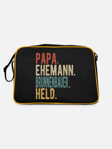 Brunnenbauer Papa Ehemann Held - Retro Tasche - Schwarz/Gold - Hinten