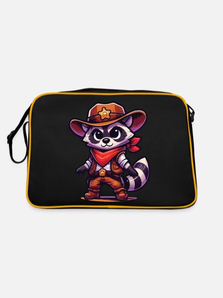 Waschbär-Cowboy - Retro Tasche - Schwarz/Gold