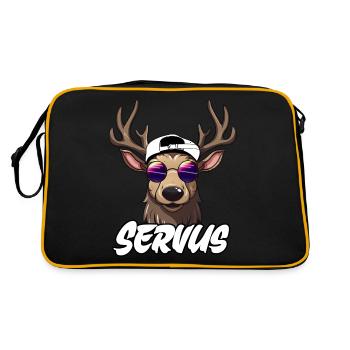 Hirschgeweih Servus Grantler Trachtenshirt Mann - Retro Tasche - Schwarz/Gold - Hinten