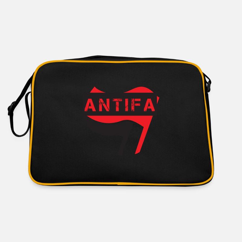 ANTIFA FLAGGE FLAGGEN - Retro Tasche - Schwarz/Gold