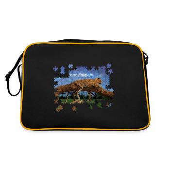 Puzzle Leopard Lion Lies on Tree Landscape - Retro Bag - black/gold - Back
