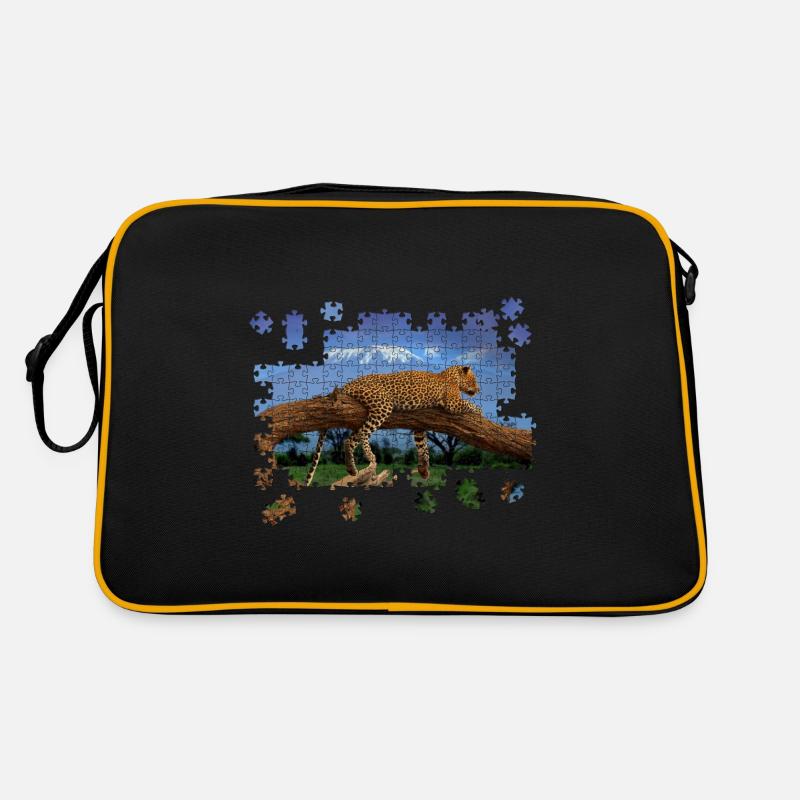 Puzzle Leopard Löwe liegt auf Baum Landschaft Retro Tasche