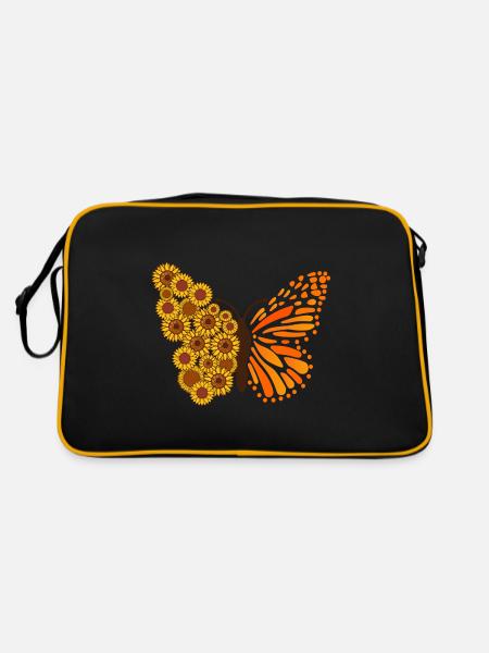 Floral Butterfly Sunflower Sweet Flower - Retro Bag - black/gold - Back