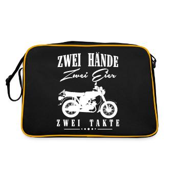 Zwei Hände Zwei Eier Zwei Takte, Simson DDR Moped - Retro Tasche - Schwarz/Gold - Hinten