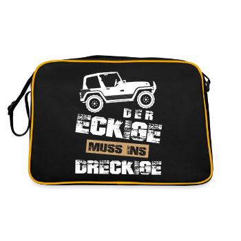 Geländewagen, der Eckige muss ins dreckige,Offroad - Retro Tasche - Schwarz/Gold - Hinten