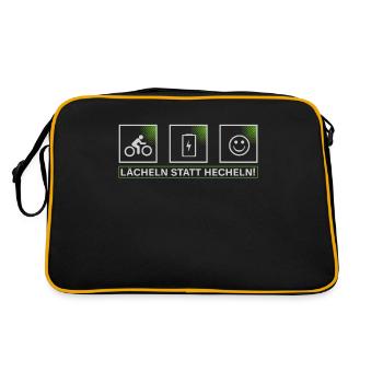 e bike , lächeln statt hecheln, mtb, mountainbike - Retro Tasche - Schwarz/Gold - Hinten