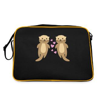 Loutres mignon couple de loutres avec des coeurs aiment les animaux mignons - Sac Retro - noir/or - Dos