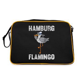 Hamburg Flamingo Möwe lustige Tiere Spruch Norden - Retro Tasche - Schwarz/Gold - Hinten