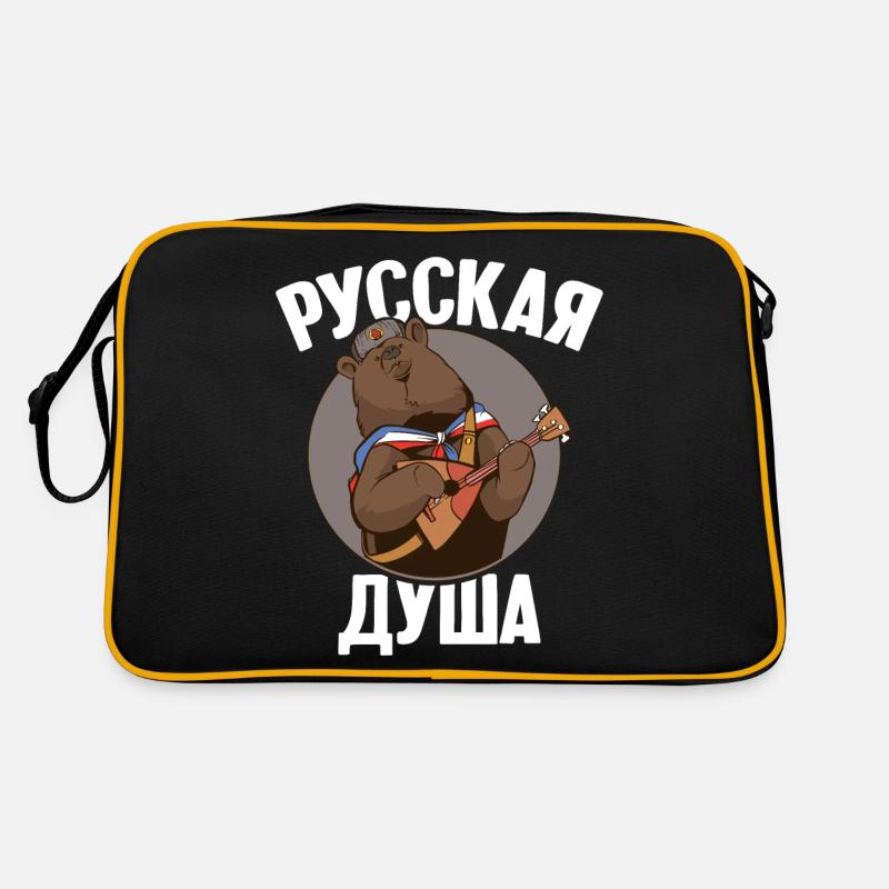 Ours russe avec balalaïka Drapeau russe - Sac Retro - noir/or