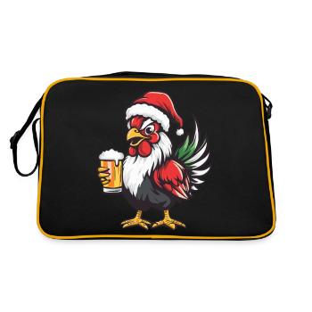 Hahn Weihnachten Bier Lustig - Retro Tasche - Schwarz/Gold - Hinten