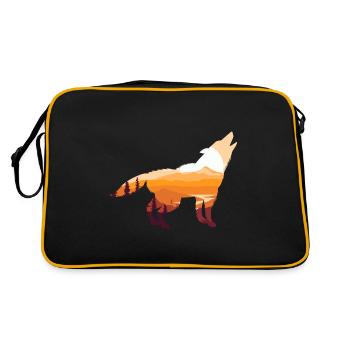 Heulender Wolf Natur Wandern Camping Berge - Retro Tasche - Schwarz/Gold - Hinten