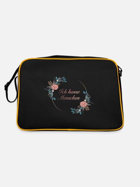 Ich hasse Menschen - Retro Tasche - Schwarz/Gold - Hinten