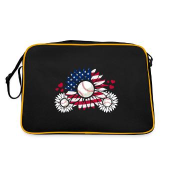 Patriotischer Baseball Sonnenblume - Retro Tasche - Schwarz/Gold - Hinten