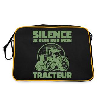 Silence Je Suis Sur Mon Tracteur - Humour Tracteur - Sac Retro - noir/or - Dos