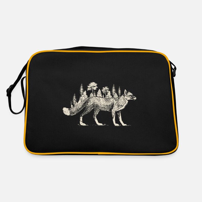 Fox Forest Silhouette Randonnée Nature Animal - Sac Retro - noir/or