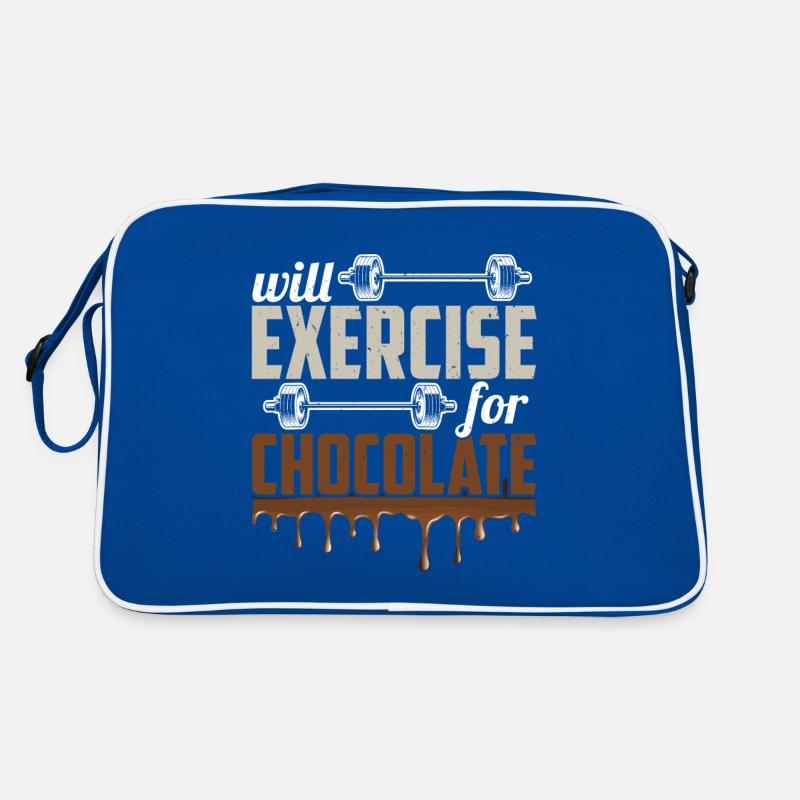Will Exercise For Chocolate Funny Gym Workout Fitn Retro Bag