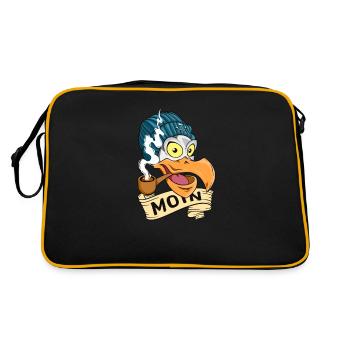 Möwe mit Pfeife und Beanie - Moin - Retro Tasche - Schwarz/Gold - Hinten
