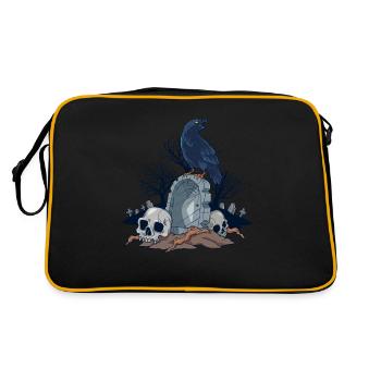Goth und Gothic - Friedhof mit Rabe Schädel - Retro Tasche - Schwarz/Gold - Hinten