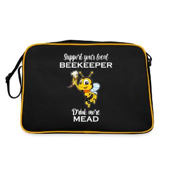 Trinkt mehr Met - Biene mit Trinkhorn - Met - Retro Tasche - Schwarz/Gold - Hinten