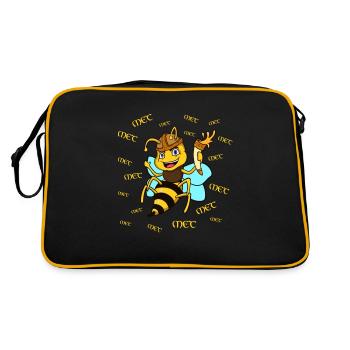 Cartoon Biene mit Trinkhorn und Honigwein - Met - Retro Tasche - Schwarz/Gold - Hinten