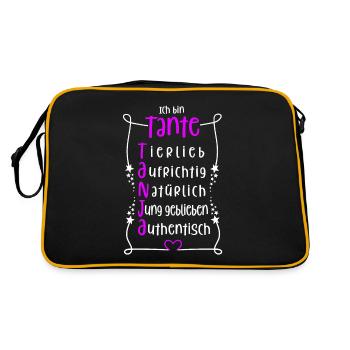 Tanja - beste Tante - Retro Tasche - Schwarz/Gold - Hinten