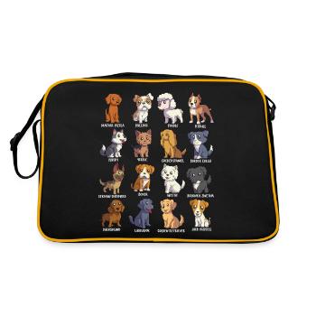 Divers chiens de dessin animé Kawaii - Races de chiens - Sac Retro - noir/or - Dos