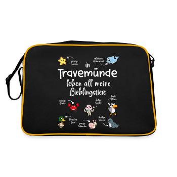 Meine Lieblingstiere in Travemünde - Retro Tasche - Schwarz/Gold - Hinten