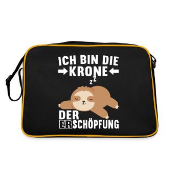 Faultier Spruch Müdigkeit - Retro Tasche - Schwarz/Gold - Hinten