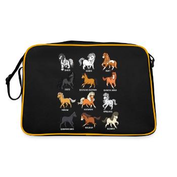 De nombreuses races de chevaux - Chevaux Kawaii de dessin animé - Sac Retro - noir/or - Dos
