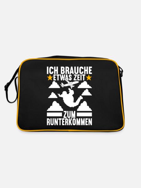 Fallschirmspringer Fallschirmsprung - Retro Tasche - Schwarz/Gold - Hinten