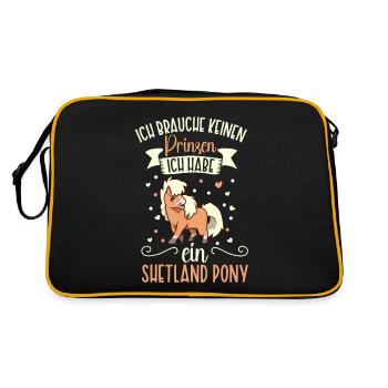 Ich brauche keinen Prinzen - Shetland Pony - Retro Tasche - Schwarz/Gold - Hinten